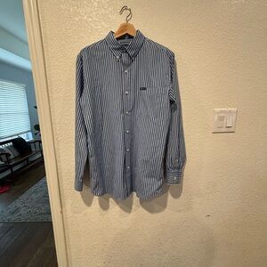 CHAPS Blue & White Striped Button-Down Shirt – Men’s Medium